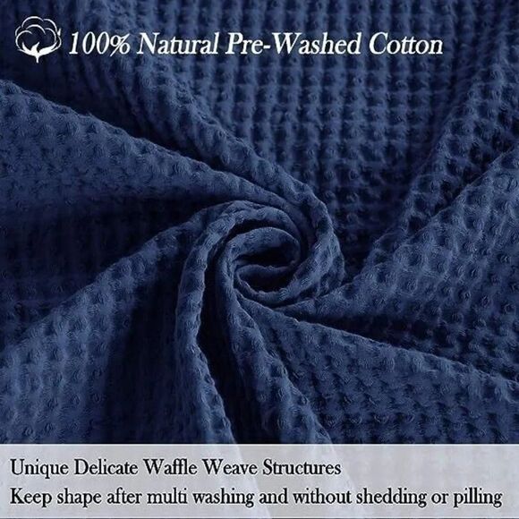 PHF Blue 100% Cotton Waffle Lightweight 90 x 90 in Weave Blanket Queen SU249 - Picture 5 of 6